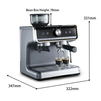 Espresso Coffee Machine with Grind Beans Semiautomatic Grinder Steam Coffee Maker  Smart Coffee Machine